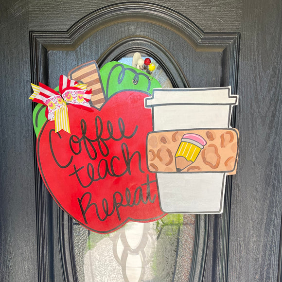 Teacher Apple & Coffee Door Hanger Sign