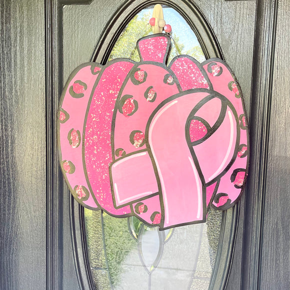 Breast Cancer Awareness Pumpkin Door Hanger
